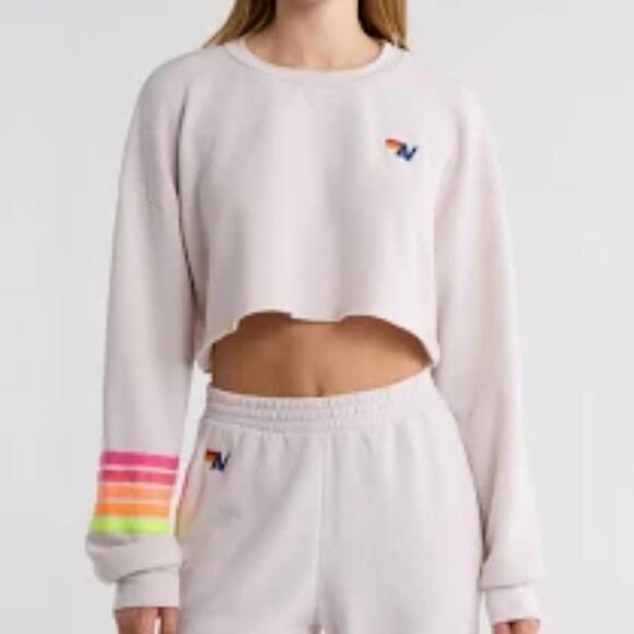 AVIATOR NATION Rugby Stitch Cropped Crew - Picture 1 of 4